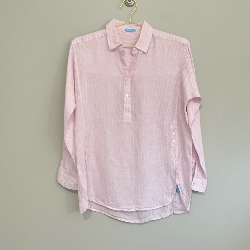 J McLaughlin Linen Striped Long  Sleeve Top
